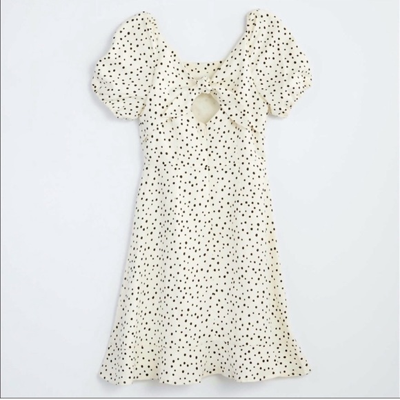 LOFT Dotted Tie Back Flare Mini Dress - Picture 2 of 10